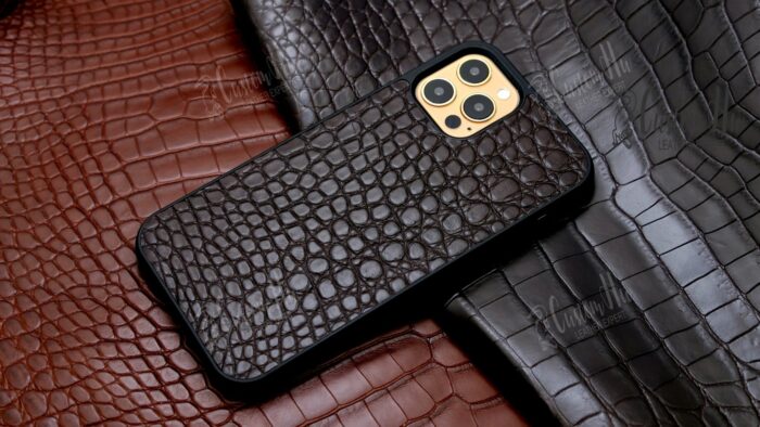 Coque de luxe en peau de crocodile véritable compatible avec iPhone 12 Pro iPhone 12