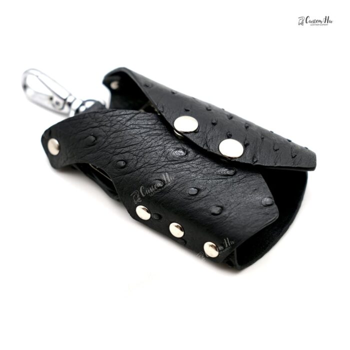 Schlüsseltasche aus Leder Straußenhaut schwarz Khaki lila braun