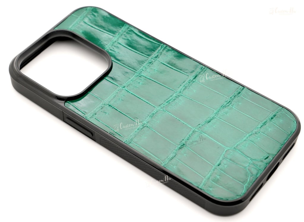 Tilpasset telefondeksel i skinn, telefondeksel iPhone series 13 14 Pro Max krokodilleskinn