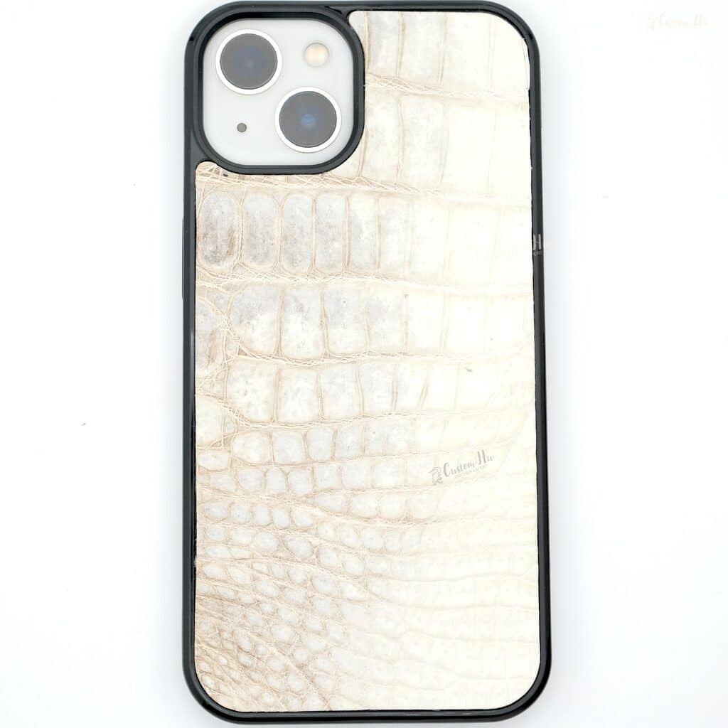 Maßgeschneiderte Handyhülle aus Leder für iPhone-Serie 13 14 Pro Max aus Krokodilleder