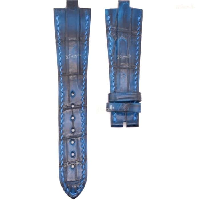 Bvlgari Diagono-banden 21 mm 22 mm alligatorleren band Gerookt blauw