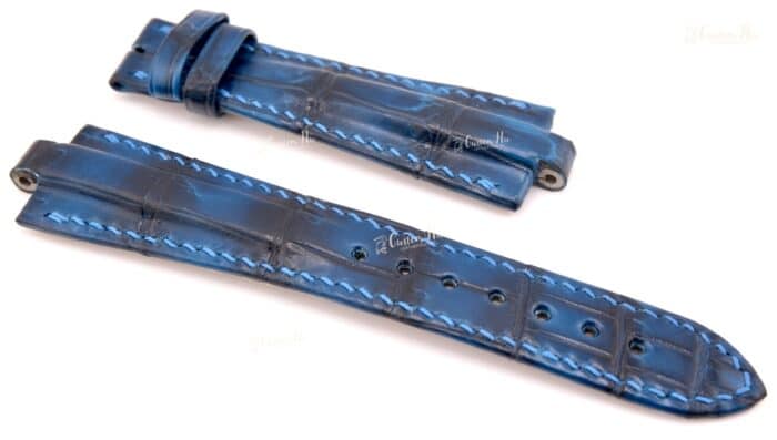 Bvlgari Diagono-banden 21 mm 22 mm alligatorleren band Gerookt blauw