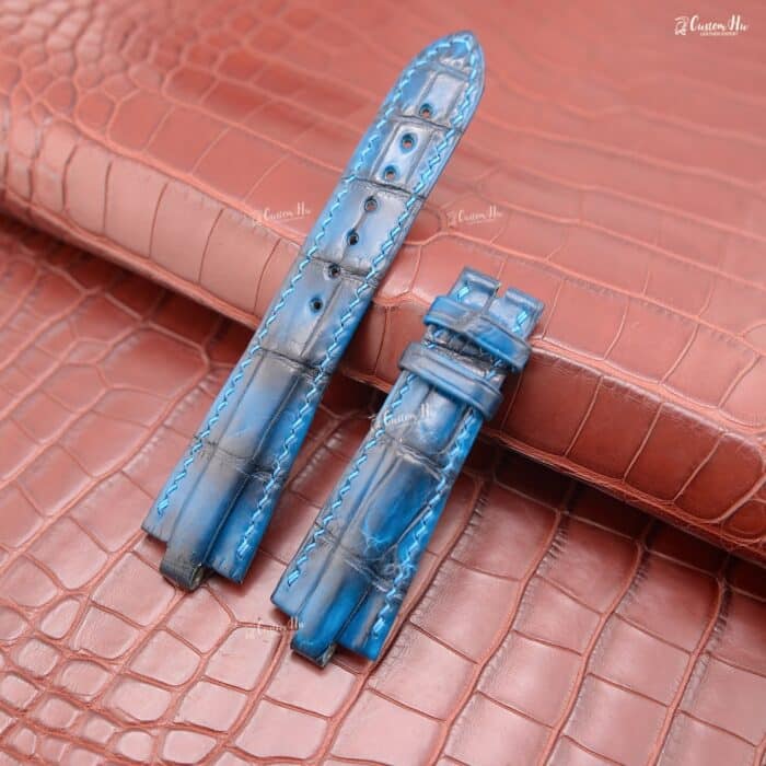 Bvlgari Diagono λουράκια 21mm 22mm δερμάτινο λουράκι αλιγάτορα Καπνισμένο μπλε