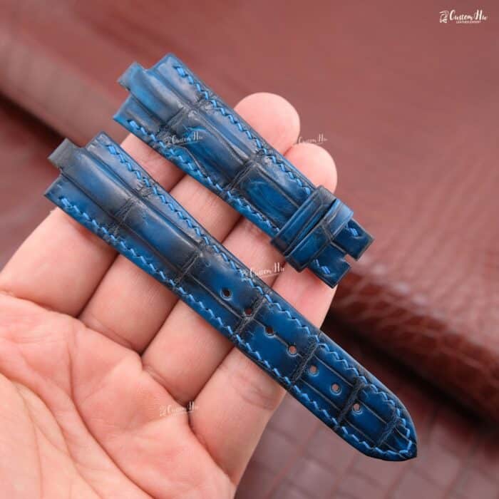 Cinturini Bvlgari Diagono 21mm 22mm Cinturino in pelle di alligatore Blu fumé
