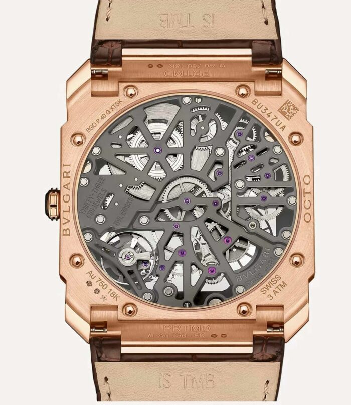 Pulseira Bulgari Octo Finissimo Skeleton Pulseira de couro de crocodilo de 30 mm