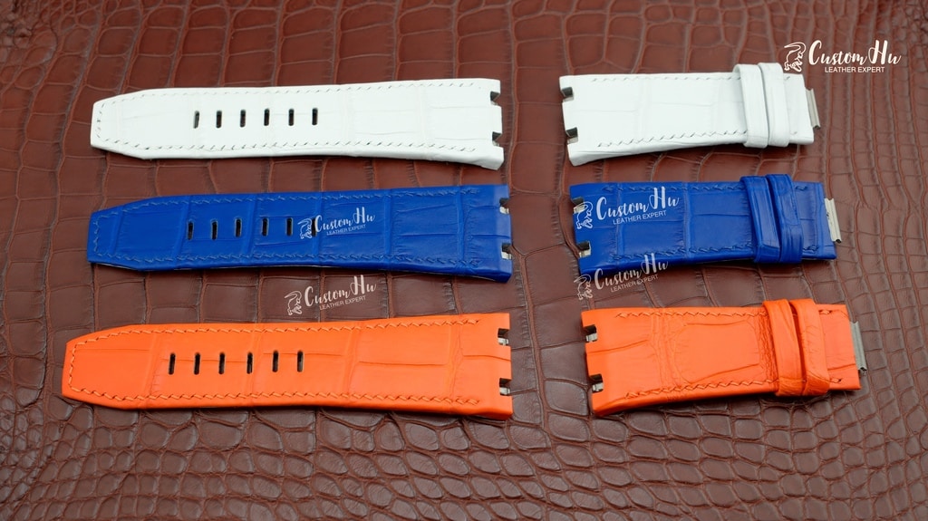 AP 로얄 오크 시계 밴드 30mm 퀵 릴리스 스트랩 화이트 오렌지 블루